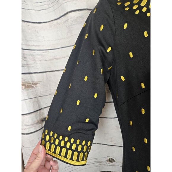 Gretchen Scott Shift Dress XS Diva Black Gold Rocket Girl Embroidered - Picture 3 of 6